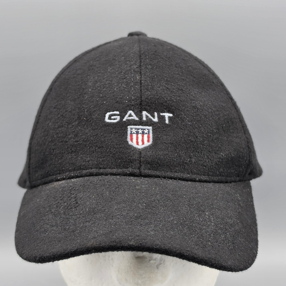Gant Hat Mens Black Wool Blend Shield Logo Baseball Cap Adjustable Preppy Luxury